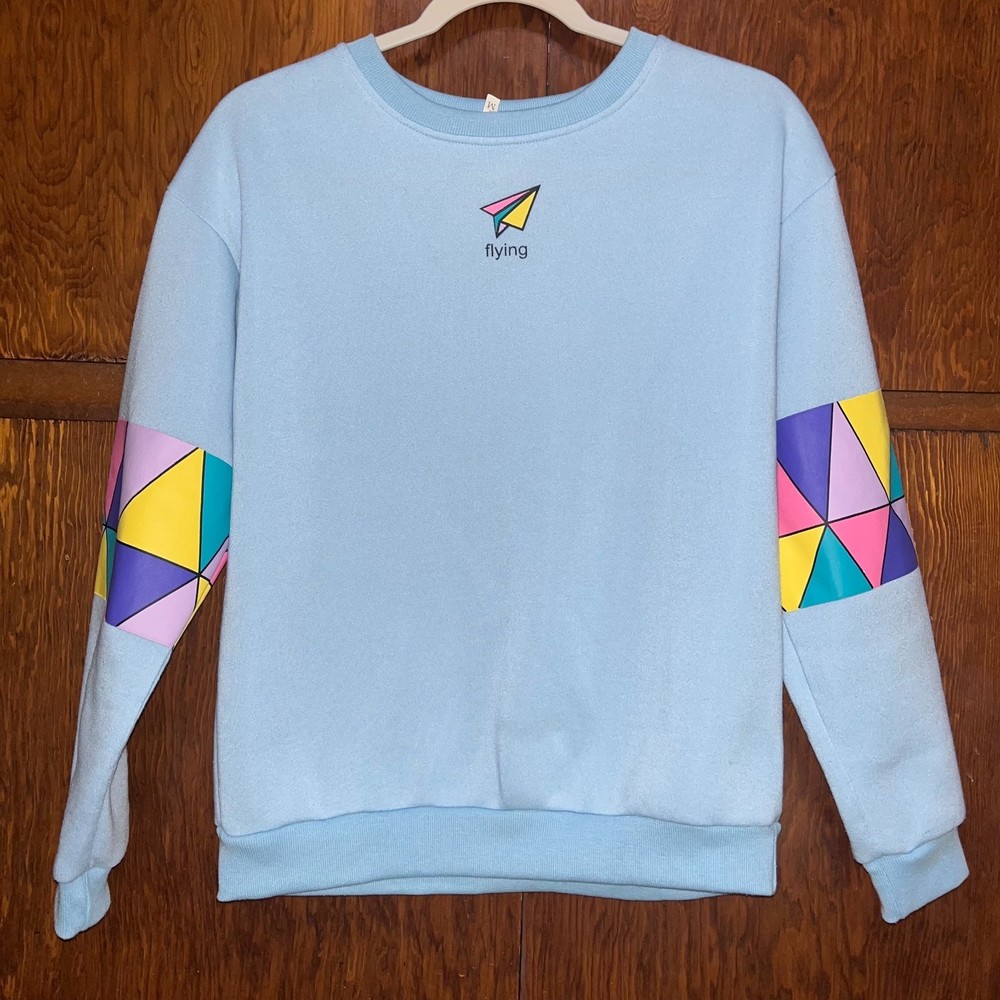 Light Blue Flying Crewneck Sweatshirt with Geometric Detailing Women size Medium